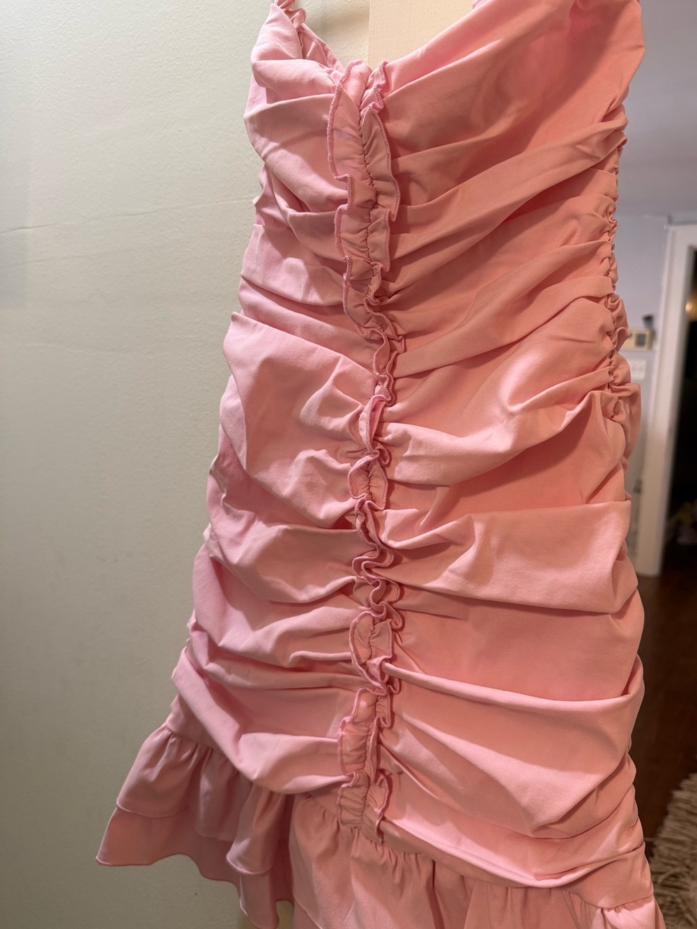 Pink Hello Molly Ruched Ruffle Dress - Picture 1 of 3